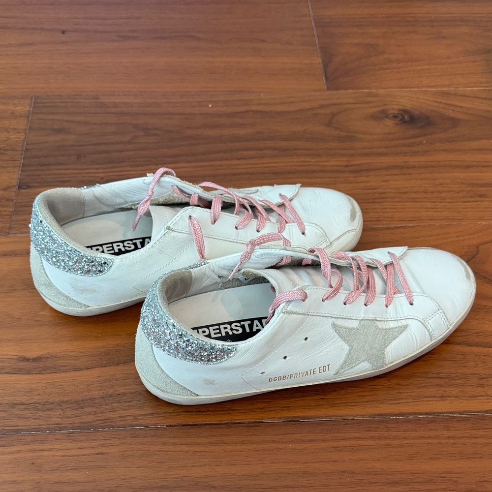 Golden Goose White and Pink Sneakers